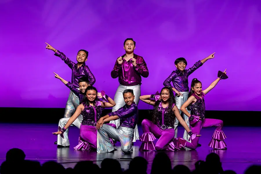 spark of creation jazz teens on stage purple pants outfit boys girls